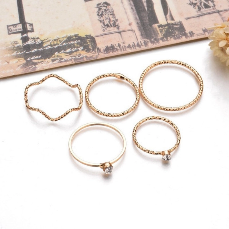 Product image KAHASIL Set 5pcs Cincin Titanium Wanita Anti Karat Luntur Aesthetic Aksesoris Fashion KH001 all variant GOLD